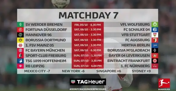 Bundesliga 7. hafta maç takvimi