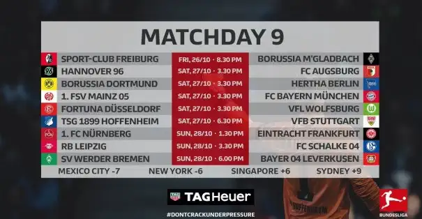 Bundesliga 'da 9. hafta fikstürü