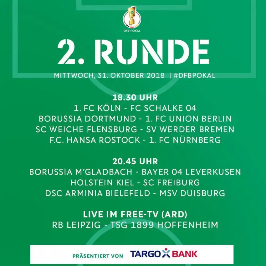 DFBPokal 2. tur maçlarının tarih ve saatleri belli oldu