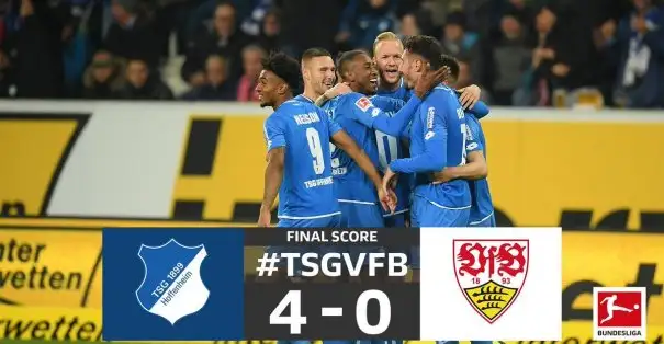 Günün kapanış maçında Hoffenheim Stuttgart'ı 4-0 mağlup etti