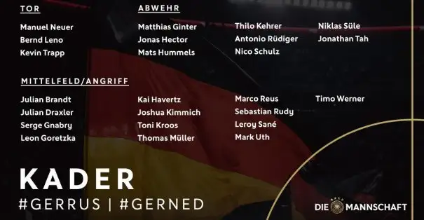 Almanya milli takımının Hollanda ve Rusya ile oynayacağı maçların aday kadrosu açıklandı.