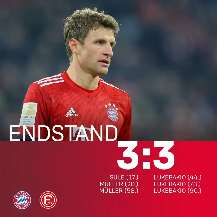 Bayern Münih kendi evinde ligin alt sıralarındaki Düsseldorf ile 3-3 berabere kaldı