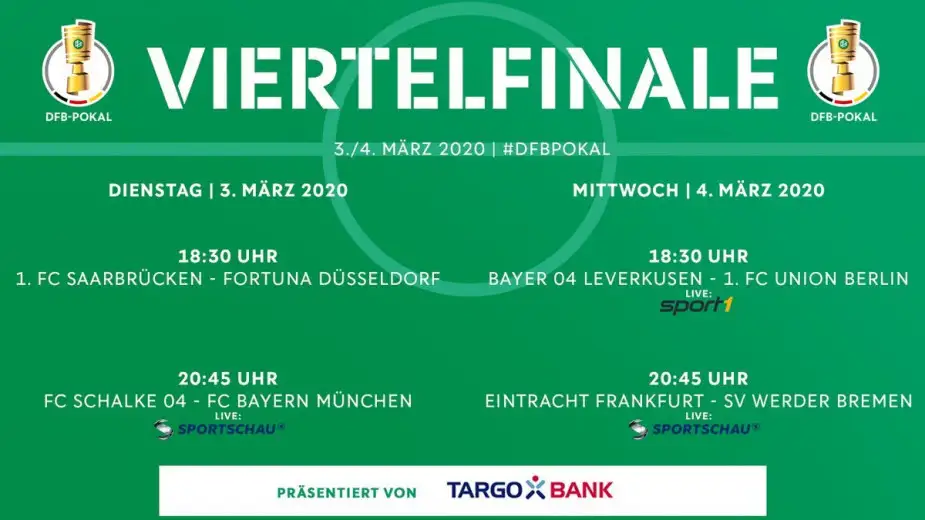 DFBPokal çeyrek final eşleşmelerinin tam saat ve günü belli oldu