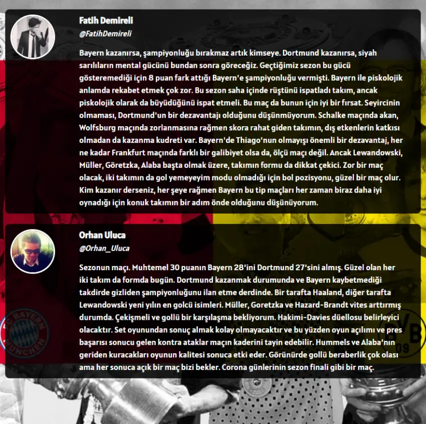 Spor medyamızdan tanıdık isimlerine der Klassiker nasıl sonuçlanır diye sorduk