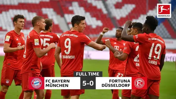 Günün son maçında Bayern Münih kendi evinde Fortuna Düsseldorf'u 5-0 mağlup etti